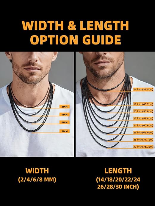 Bestyle 18K Gold Plated/Silver/Black Chain for Men, Hypoallergenic 2/4/6/8mm Stainless Steel Flat Link Chain Necklace for Men & Women Hip Hop Jewelry, 14-30"