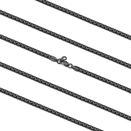 FaithHeart Mens Black/Silver/Gold Stainless Steel Flat Box Link Chain Necklace, Stylish 2/4/6/8mm Width Box Chains Necklaces for Men Non Tarnish Hip Hop Chain Jewelry Gifts,14"-30" Length