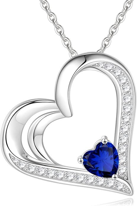 GLIVEOR 925 Sterling Silver Birthstone Necklace Heart Necklace for Women Gifts for Women