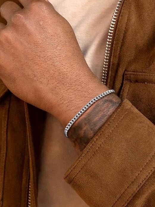 U7 Link Bracelets for Men, Cuban Link/Rope/Watch Band Solid Bracelet, Silver Black Gold Color Wrist Bracelet 3/6/9/12/15mm Width, 6.5/7.5/8.3 Inch Length, Hand Chain Jewelry for Mens Women