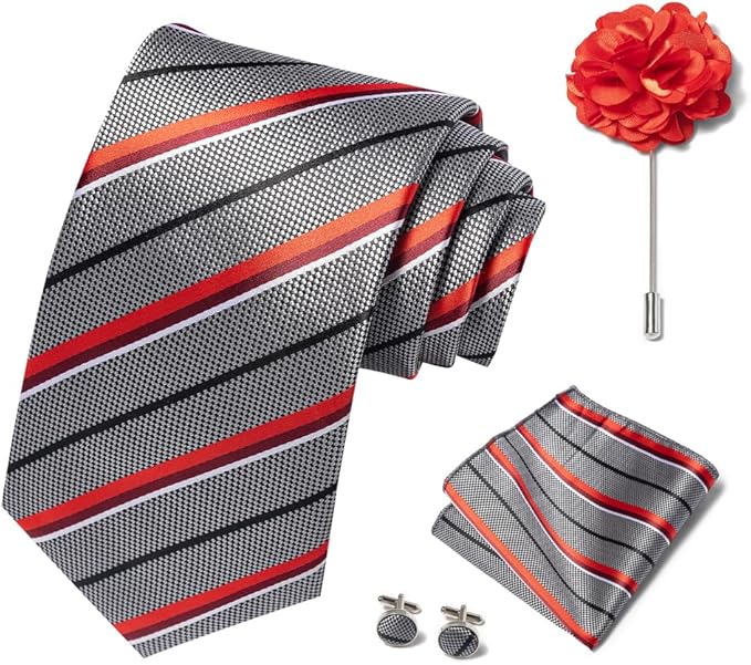 joy alice Ties Set Men Mixed Color Necktie Handkerchief Cufflinks Brooch 3.15 Formal