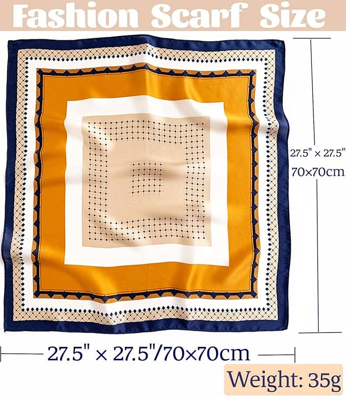 kcctoo 27.5" Mulberry Silk Feeling Head Scarf Women's Fashion Square Neck Satin Scarfs for Bag Hair Scarves Gift