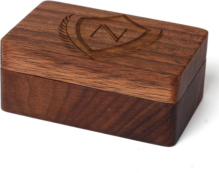 Mens Initial Cufflinks and Tie Clip A-Z Alphabet Letter Black Stainless Cuff Links Tie Bar with Engraved Walnut Wood Box Groom Groomsman Wedding Set