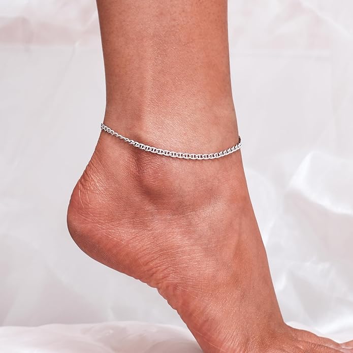 CHIC & ARTSY 925 Sterling Silver Ankle Bracelet Multilayer Anklets for Women Satellite, Star, Cross, Circle, Butterfly, Teardrop, Oval Disk Layered Anklet Beach Jewelry