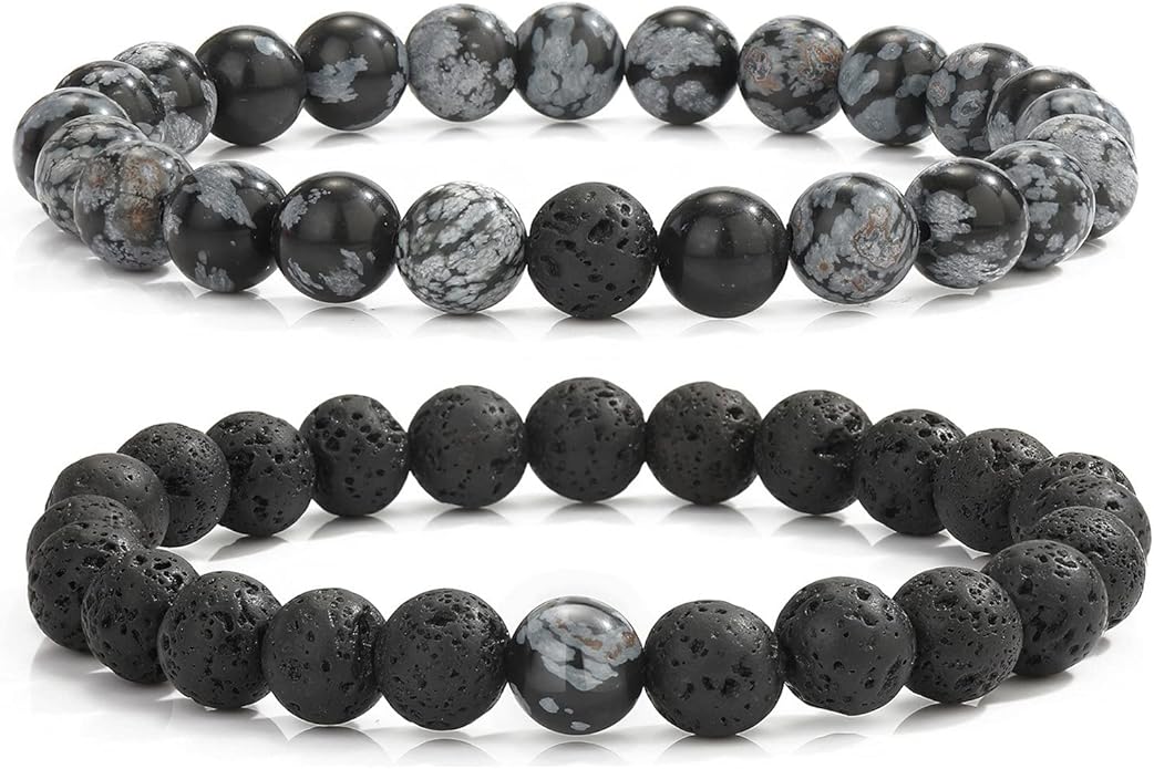 MengPa Mens Beaded Bracelets Couples Matching Bracelet Set Lava Rock Beads for Women Stone Jewelry