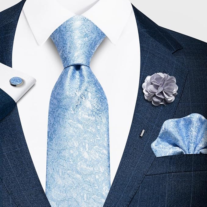 joy alice Ties Set Men Mixed Color Necktie Handkerchief Cufflinks Brooch 3.15 Formal
