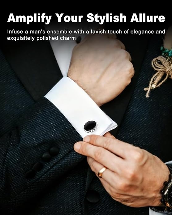 Oiomniv Men's Cufflinks & Tuxedo Studs Set - Business Wedding Formal Accessories for Suits Shirts Vests (Ideal for Anniversary Birthday Gifts)