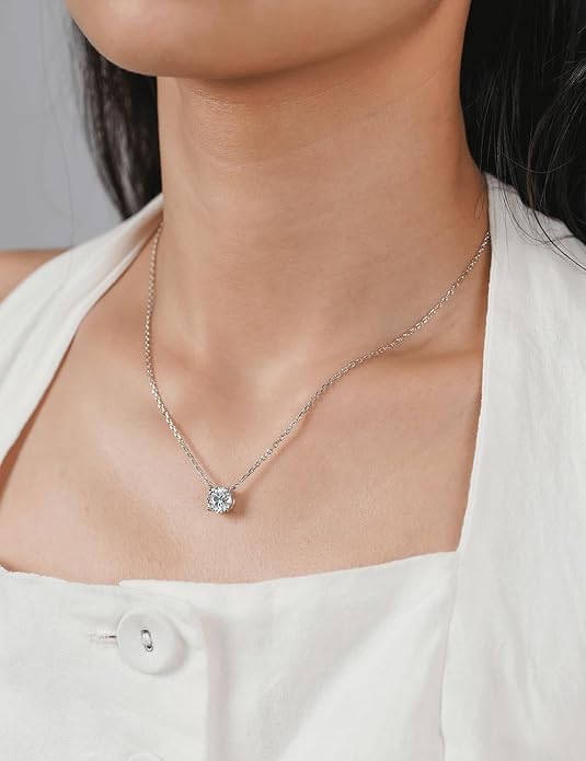IMOLOVE Moissanite Solitaire Pendant Necklaces for Women Sterling Silver with 18K White Gold Plated 1-3 Carat D Color VVS1 Clarity Mossanite Jewelry for Women