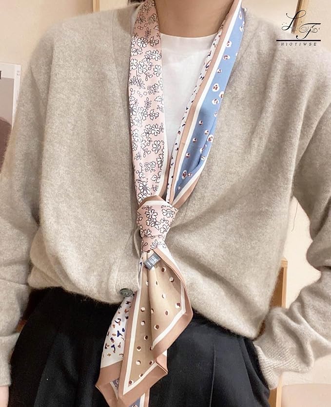 Hioyiwse Head Scarf Hair Neck Scarves For Women Purse Bag Scarfs For Handbags Silky Long Thin Satin Headscarf Fashion
