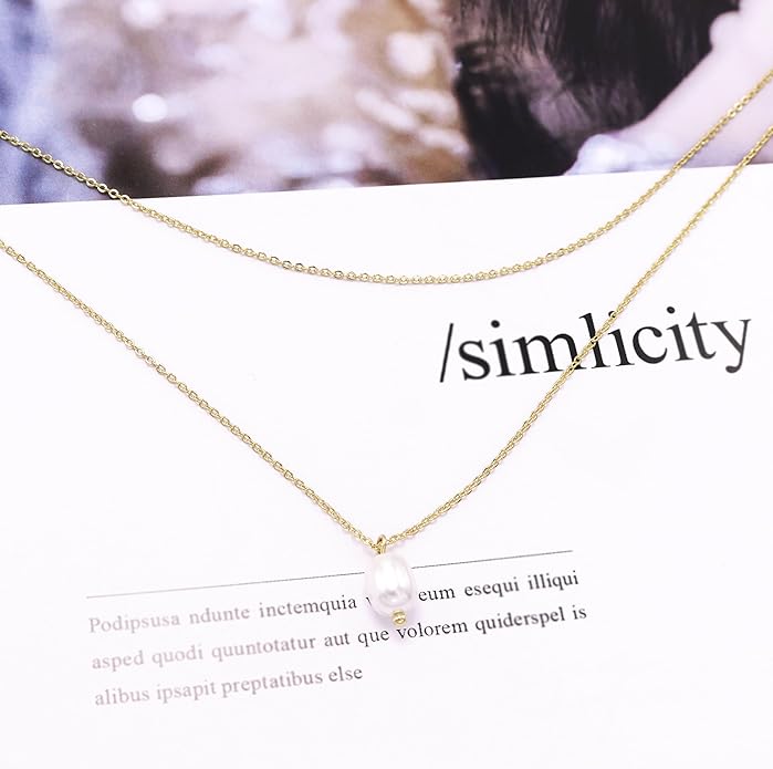 Layered Pearl Choker Necklaces for Women Gold Plated Dainty Trendy Faux Pearl Drop Pendant Y Shaped Layered Gold Necklace Wedding Bridal Jewelry