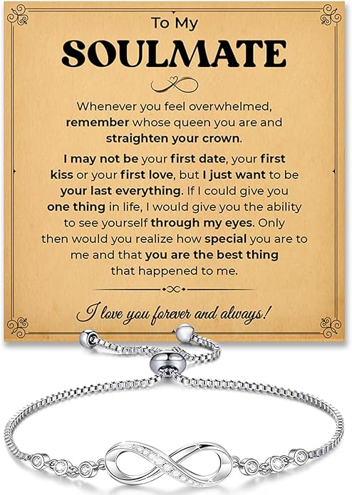 To My Soulmate Bracelet, Soulmate Bracelet For Women, Soulmate's Jewelry Gift From Boyfriend Husband Friend With Message Card And Box Meaning, Valentine Gifts For Her, Birthday Christmas Gifts