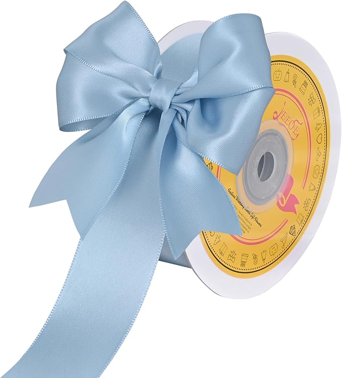 LEEQE Double Face Dusty Blue Satin Ribbon 1-1/2 inch X 25 Yards Polyester Ribbon for Gift Wrapping Very Suitable for Weddings Party Hair Bow Invitation Decorations and More