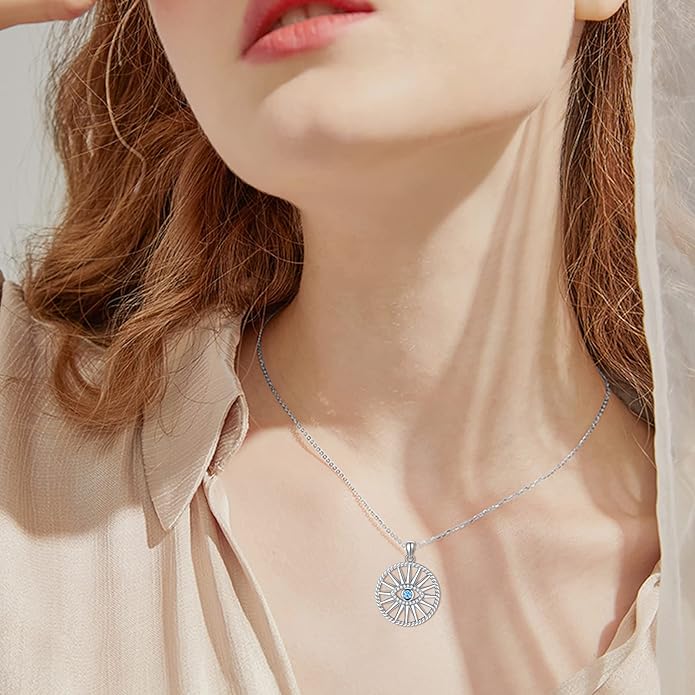 Evil Eye Necklace for Women 925 Sterling Silver, Protection Necklace with Blue Evil Eye Charm, Evil Eye/Lotus Pendant Jewelry, Birthday Christmas Gifts for Her