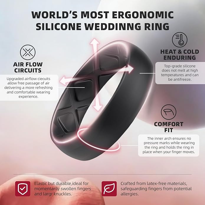 Egnaro Women's Bridal Rings Sets, 6mm Wide, 2mm Thick, Silicone Wedding Rubber Band with Half Size, Inner Arc Ergonomic Breathable Design