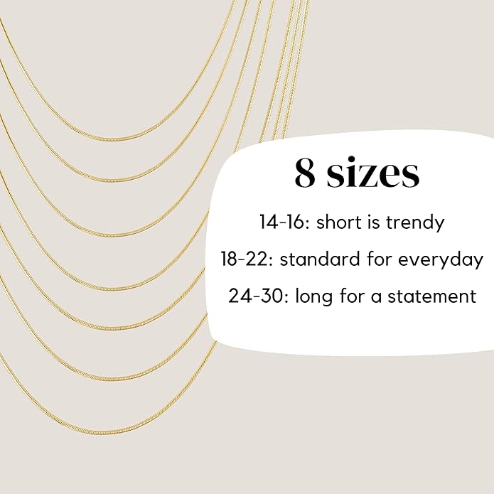 KISPER 24k Gold Snake Chain Necklace – Thin, Dainty, Gold Plated Stainless Steel Jewelry for Women & Men with Lobster Clasp