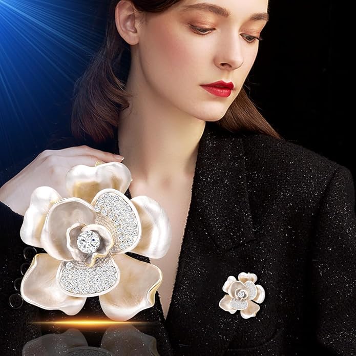 Flower Brooch Pin Rhinestones Pearl Flower Brooches Floral Pin Jewelry for Women Girls