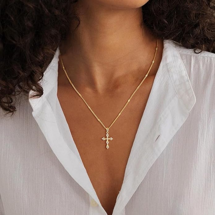 Cross Necklace for Women Dainty 14K Real Silver Gold Plated Layered Cross Pendant Necklace Stack Simple Trendy Cute Charm Choker Necklaces Jewelry Gift for Women Teen Her