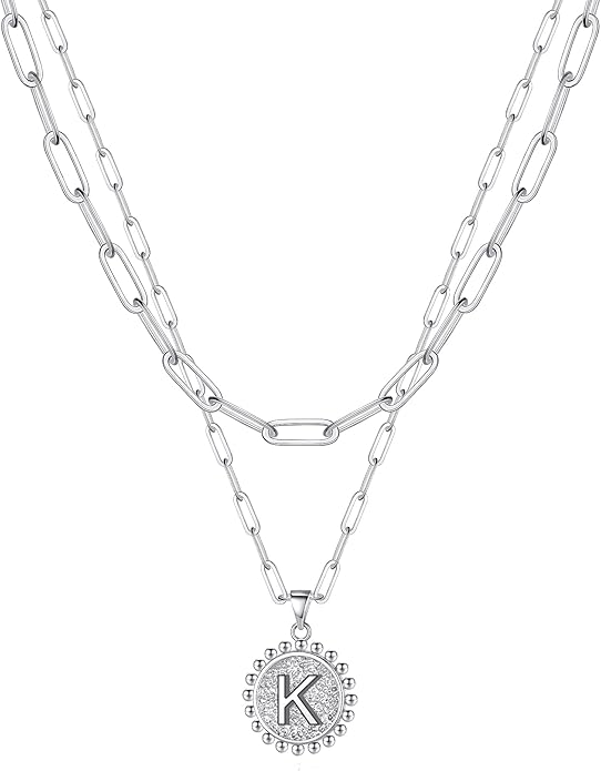 Ursteel Layered Initial Necklaces for Women, 14K-Gold-Plated Dainty Layering Paperclip Chain Necklaces for Women Jewelry