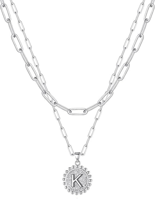 Ursteel Layered Initial Necklaces for Women, 14K-Gold-Plated Dainty Layering Paperclip Chain Necklaces for Women Jewelry