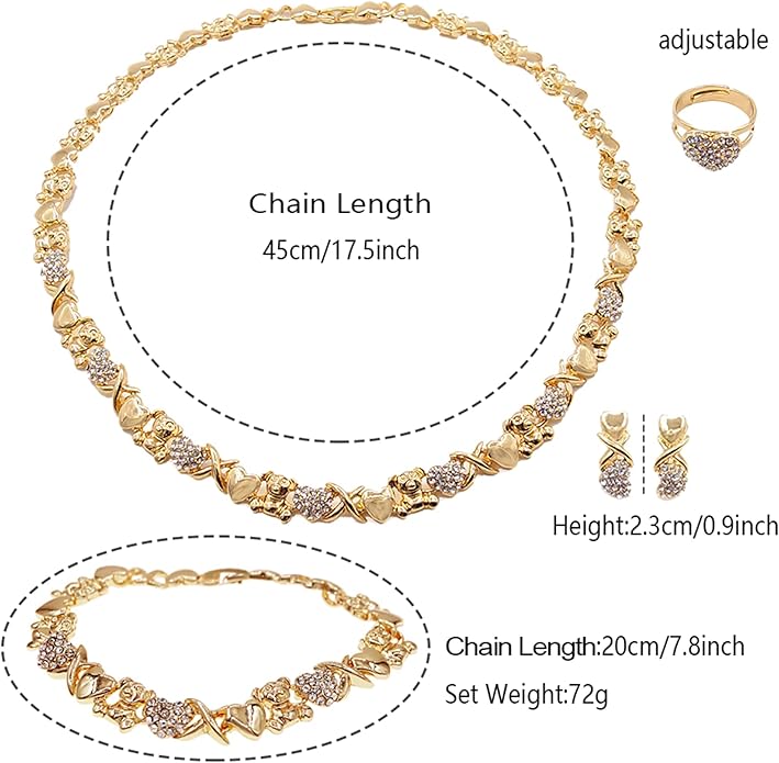 Gold Jewelry Sets for Women 18K Gold/Silver Filled Jewelry Necklace Set Wedding Bridal Fashion Jewelry Sets Women Accessories Bracelets Earrings and Rings Sweetheart Gifts