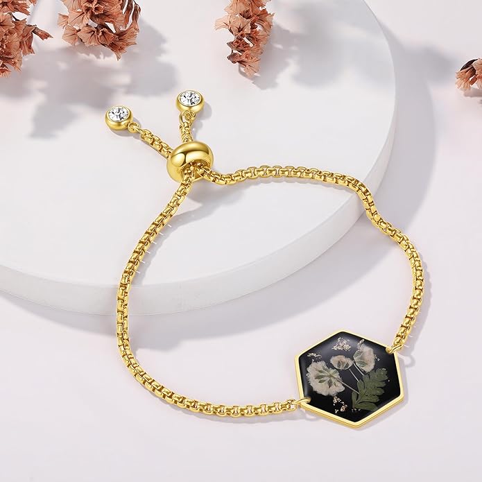 Forget-Me-Not Pressed Wildflower Bracelet | Pressed Flower Bracelet | Gold/Silver Pressed Flower Jewelry | Personalized Handmade Jewelry | Gift For Women
