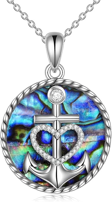 SHEAISRS Moon Sun Star Necklace 925 Sterling Silver Abalone Shell Celestial Jewelry Gift for Women