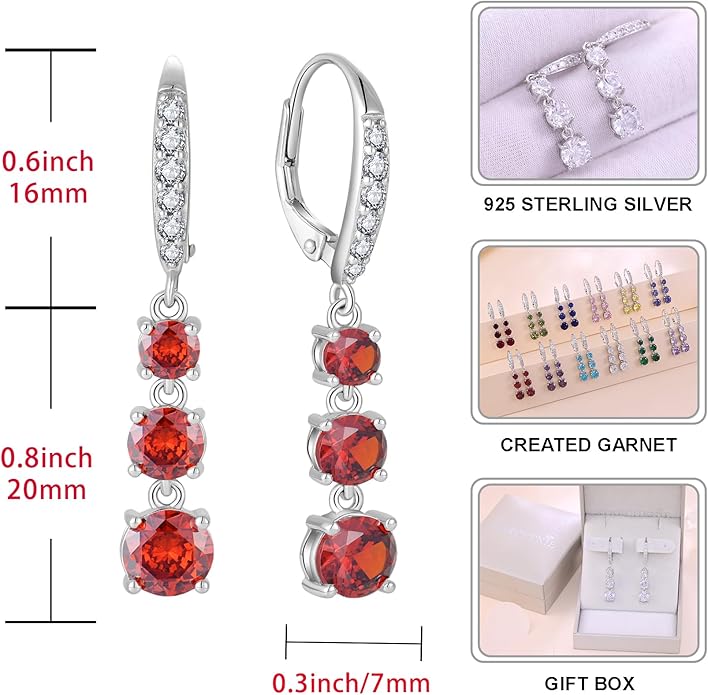 Starchenie Dangle Drop Earrings for Women 925 Sterling Silver Leverback Earrings Birthstone Jewelry