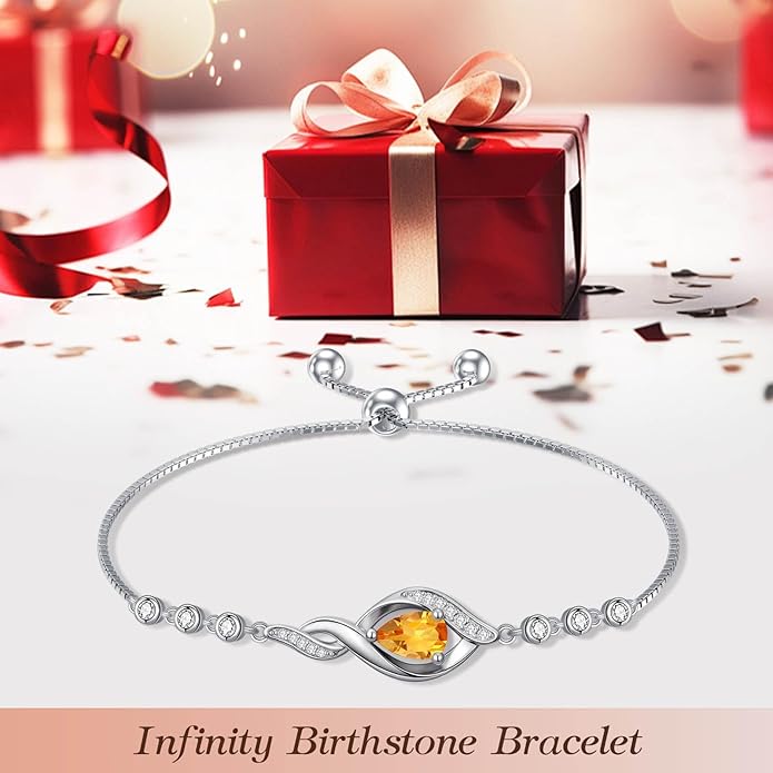 Christmas Gifts Birthstone Bracelet for Women 925 Sterling Silver Infinity Love Jewelry Birthday Gifts for Women Mom Wife Girlfriend