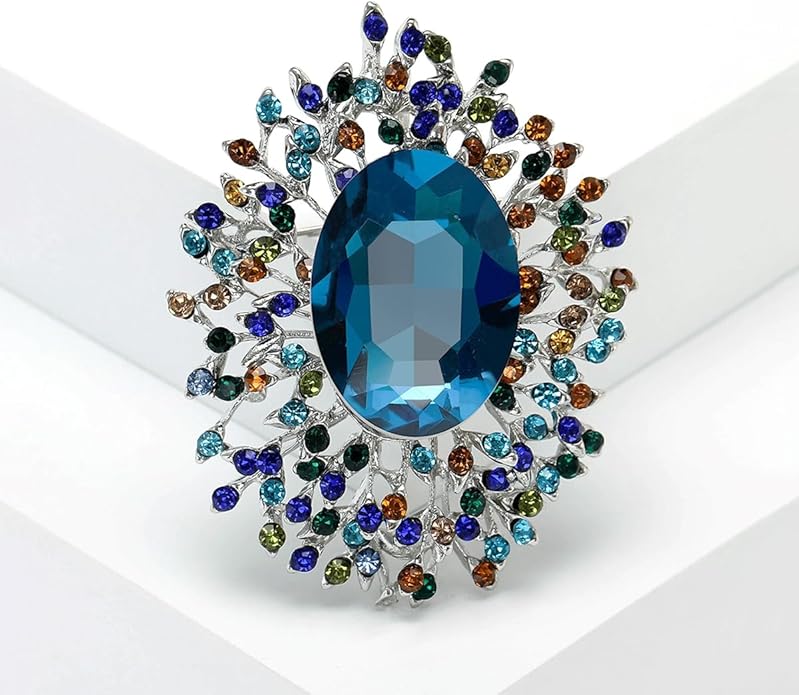 YOQUCOL Elegant Colorful Cubic Zirconia Crystal Bright Rhinestone Brooch Pins for Women Grils