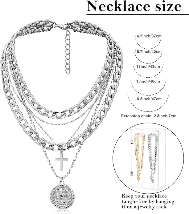 MJartoria Layered Necklaces for Women Trendy Retro Coin Pendant Necklace Dainty Chunky Chain Choker Necklaces for Jewelry Birthday Gifts