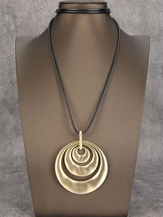 Long Boho Necklaces for Women Vintage Leather Wooden Pendant Y Choker Ethnic Style Gold Circle Hippie Sweater Necklace