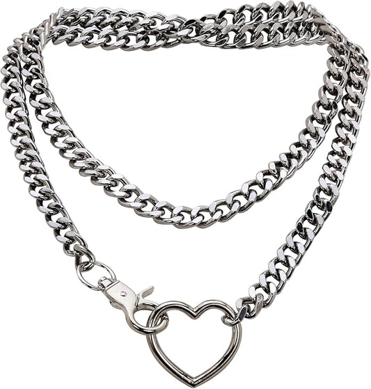 Chunky Gold Choker Necklaces for Women, Long Gold Chain Heart Necklace, 36 Inches Slip Chain Adjustable Lariat Heart Y Necklace for Women and Men, Goth Chunky Heart Necklace Jewlery Gifts