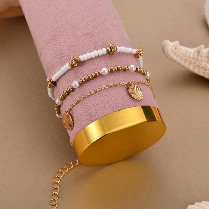 Bead Ankle Bracelets for Women Waterproof Adjustable Boho Shell Anklet Summer Beach Seashell Conch Foot Jewelry Accessories