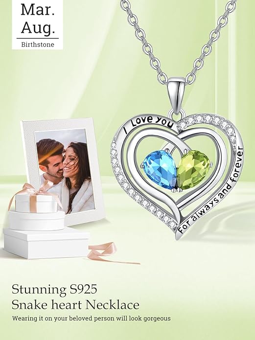 Zeuslia Double Birthstone Necklace Gifts for Wife - 925 Sterling Silver Sunflower/Rose/Crown Cross/Compass/Heart Pendant I Love You Necklace, Anniversary Birthday Gifts for Wife Girlfriend Mom Her