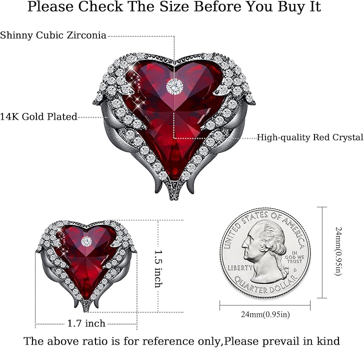 Brooches for Women Red Heart Crystal - Austrian Rhinestone Brooch Jewelry - Ladies Wedding Bouquet Brooches Pin for Birthday, Christmas, Anniversary