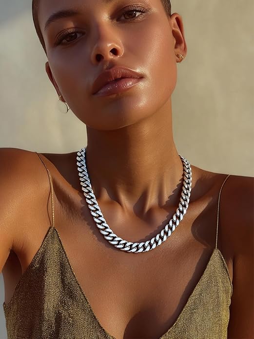 ChainsPro Chunky Cuban Link Chain Necklace for Women,Stainless Steel Silver/Gold Plated Thick Choker, 5/12/14mm Width,18" and 20" Punk Hip Hop Trendy Jewelry Gifts