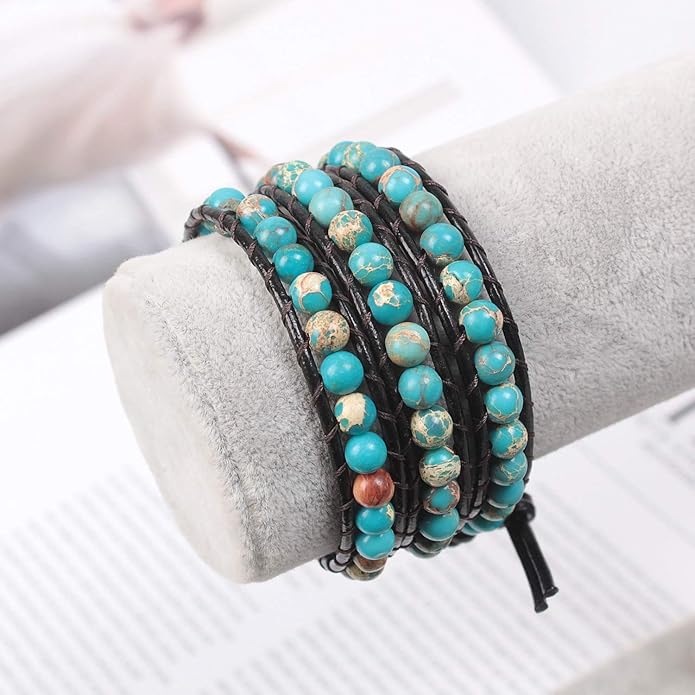 ZOSOJONA Boho Wrap Bead Bracelet for Women - Handmade Adjustable Natural Stone Beaded Bracelets Rope Yoga Healing Bracelet Bangle Hippie Jewelry