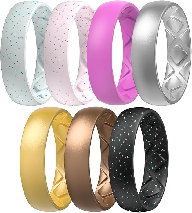 Egnaro Women's Bridal Rings Sets, 6mm Wide, 2mm Thick, Silicone Wedding Rubber Band with Half Size, Inner Arc Ergonomic Breathable Design
