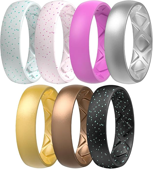 Egnaro Women's Bridal Rings Sets, 6mm Wide, 2mm Thick, Silicone Wedding Rubber Band with Half Size, Inner Arc Ergonomic Breathable Design