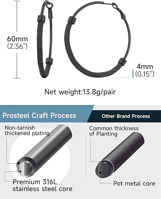 PROSTEEL 30/40/60/80/100mm Chunky Hoop Earrings For Women Gold Plated/Black Stainless Steel Hoops Earrings Statement Jewelry