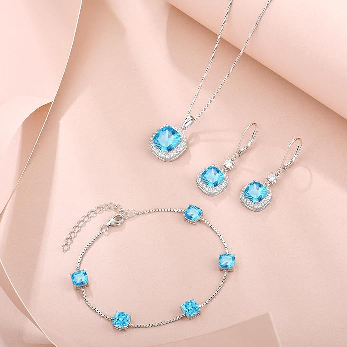 Birthstone Bracelet for Women 925 Sterling Silver Dainty Princess Cut Link Bracelet Jewelry Gifts for Her