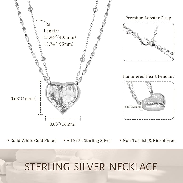 D-POW Heart Necklace for Women Sterling Sliver Layered Necklaces for Women Pendant Necklace Dainty Layering Necklaces Jewelry for Women Birthday Gifts