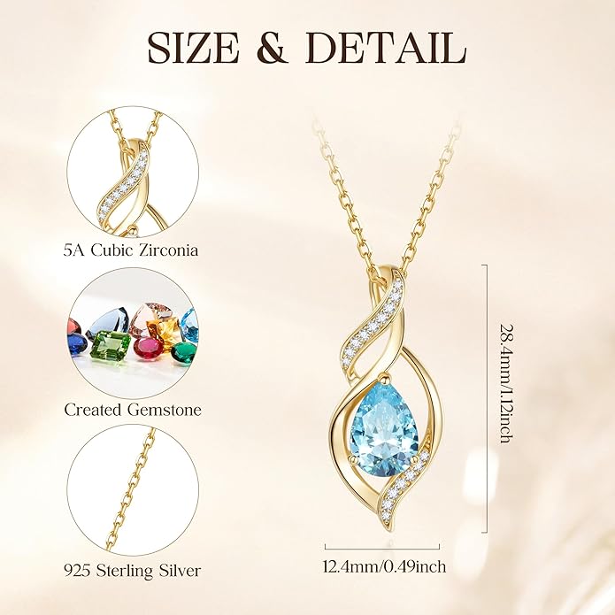 FANCIME Birthstone Necklace for Women Teardrop Necklace S925 Sterling Silver Infinity Love Birthday Gifts for Mom Women Girls, 16"+2" Inches