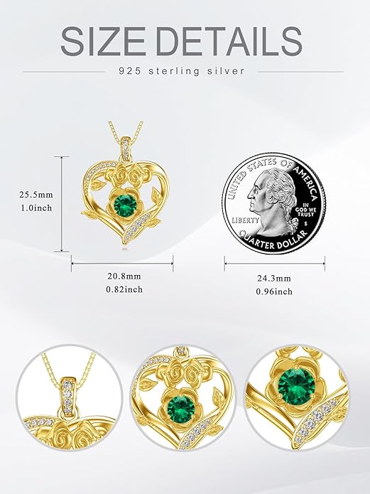 Midari 18K Gold Heart Birthstone Necklace for Women Rose Pendant Birthday Jewelry Gifts for Wife Her Daughter Mom