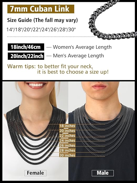 FindChic Men Curb Chain Necklace 18K Gold Plated/Stainless Steel/Black Chunky Double Tight Cuban Link Hip Hop Neck Chains for Men Boys 3.5MM/5MM/6MM/7MM/9MM/12MM 14''-30'' 8 Length Options (Send Gift Box)