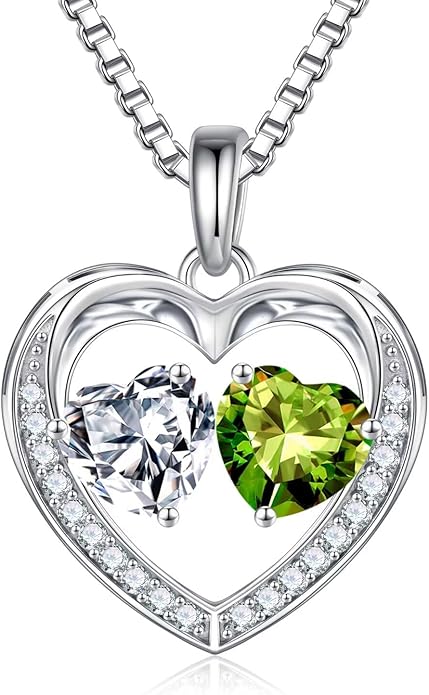 Iefil Christmas Gifts for Women Wife - 925 Sterling Silver Heart Birthstone Necklace, Anniversary Birthday Gifts for Women Wife Girlfriend Mom, Birthstone Jewelry Gift for Her