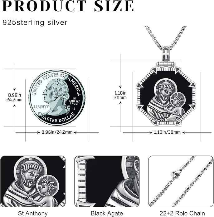 Taioiat Saint Necklace 925 Sterling Silver St Necklace Amulet Pendant Jewelry Religious Gift for Men Women