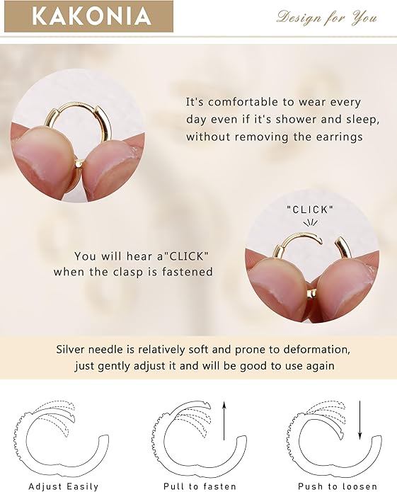 Kakonia 5 Pairs Small Sterling Silver Hoop Earrings Set for Women, 18k Gold Plated Huggie Hoop Earrings, Lightweight Hoop Earrings for Women Hypoallergenic, Cartilage Earring Sets for Multiple Piercing