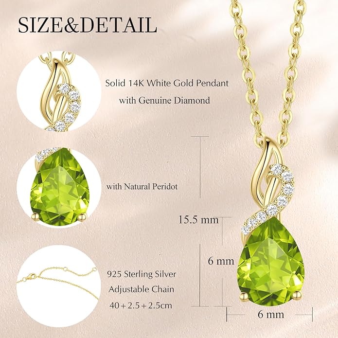 FANCIME 14K Solid Yellow Gold Teardrop Pendant with Diamond Birthstone Necklace Birthday Gifts for Mom Women, Sterling Silver Chain 16" + 2" Extender