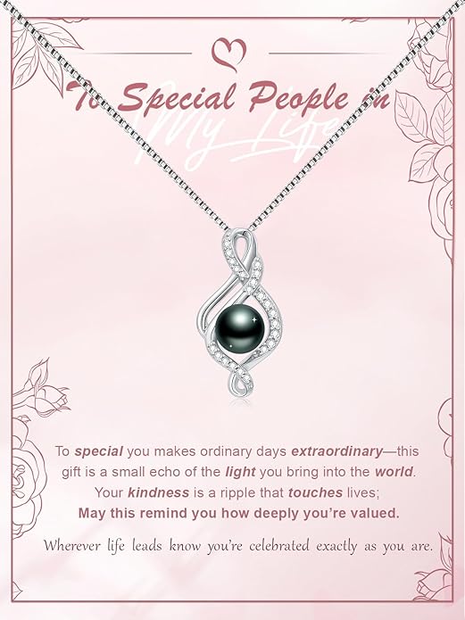 KANNSOAR Tahitian Black Pearl 18K White Gold Plated Sterling Silver Heart/Infinity/Four Leaf Clover Pendant Necklace Jewelry Gifts for Women Wife Mom Girlfriend Wedding Birthday Anniversary Christmas